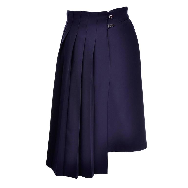 Claude Montana Avant Garde Vintage Pleated Navy Blue Wool Skirt Size 14 ...