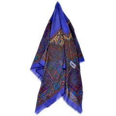 Vintage YSL Yves Saint Laurent Wool Challis Oversized 53" Jewel Tone Scarf 4