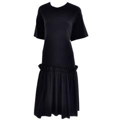 Simone Rocha Ikram Black Cotton T-Shirt Dress w/ Ruffled Skirt & Tulle 