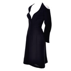 Vintage Thierry Mugler Couture Black Dress w/ Deconstructed Exposed Shoulders