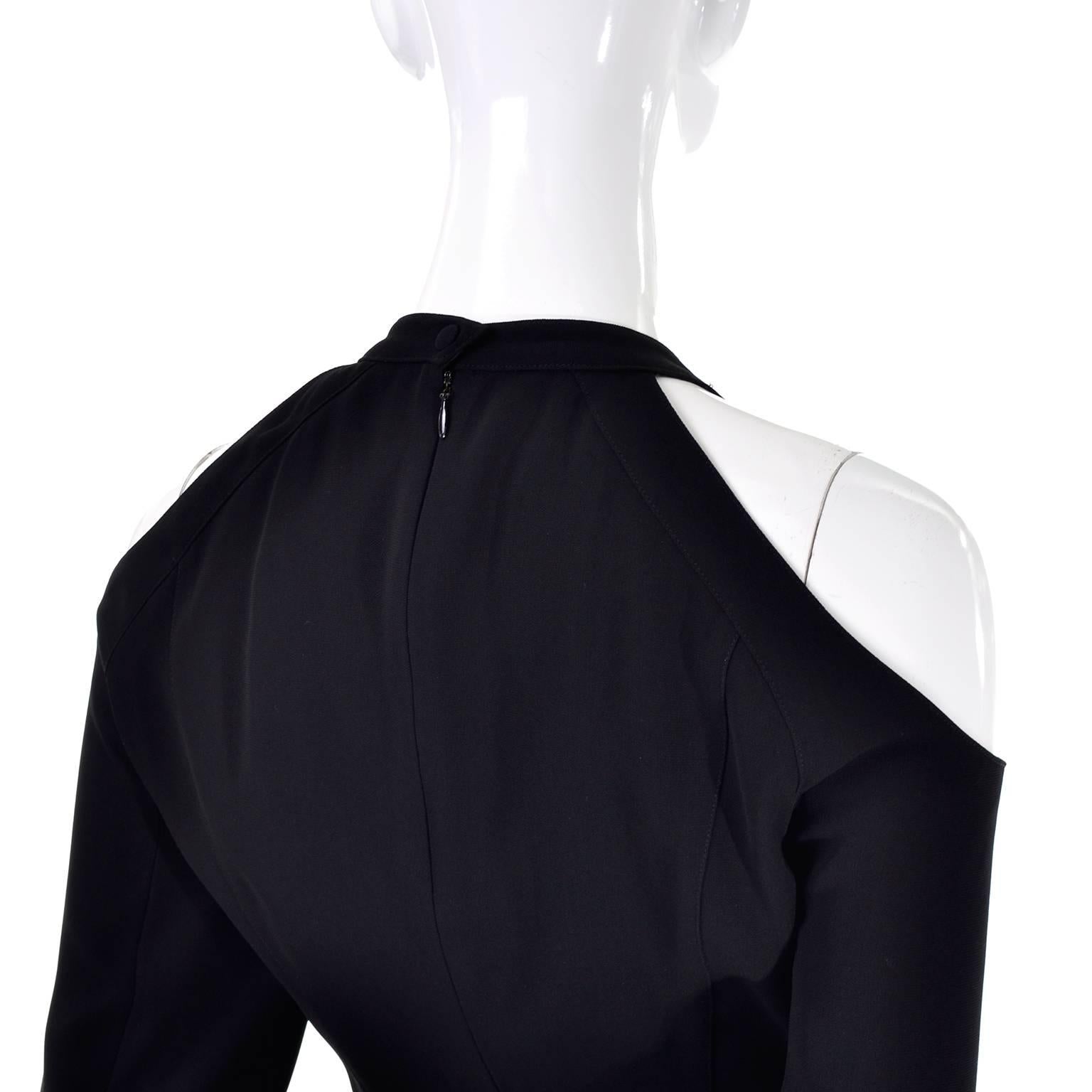 Vintage Thierry Mugler Couture Black Cold Shoulder Dress In Excellent Condition In Portland, OR