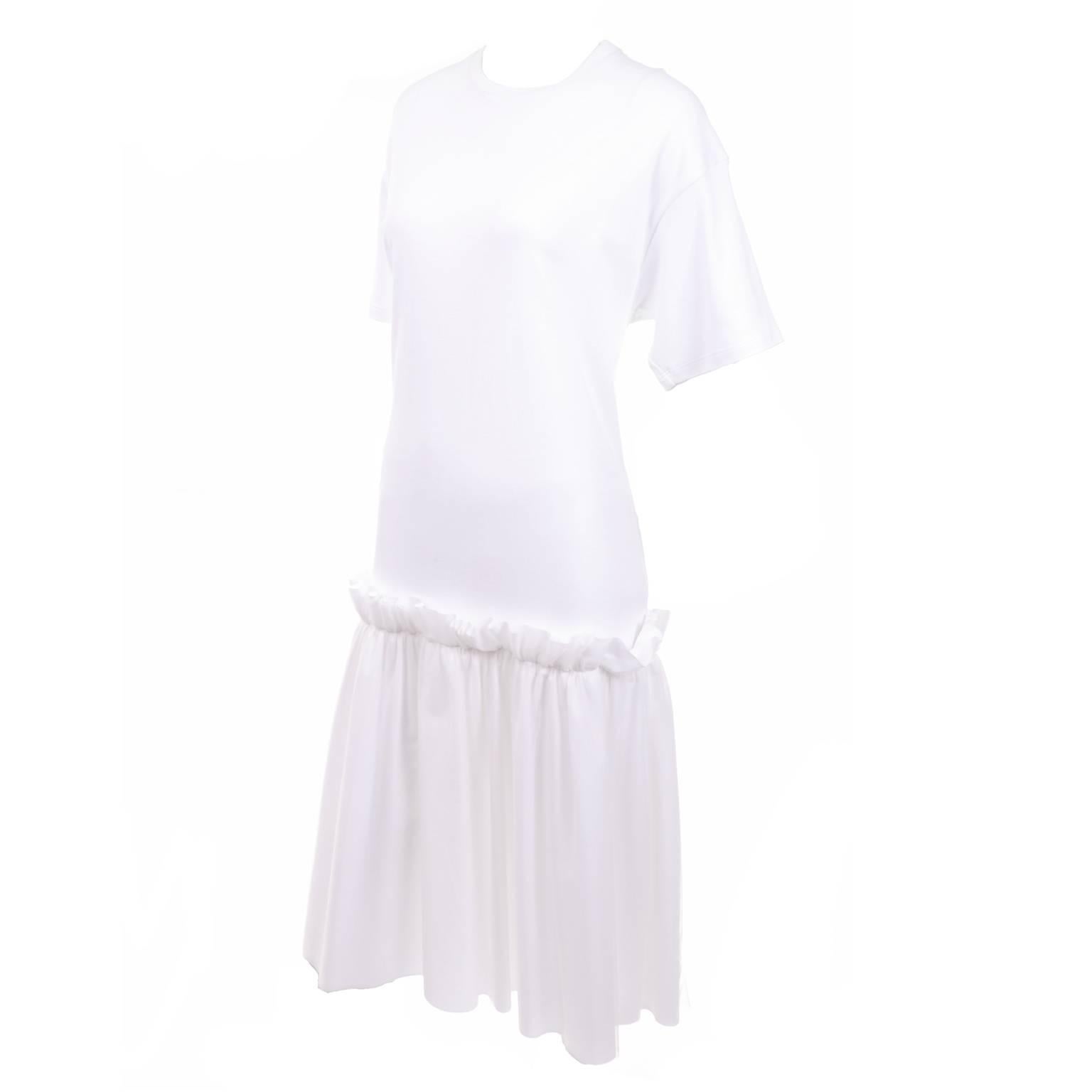 Simone Rocha Ikram White Cotton T Shirt Dress With Tulle Overlay and ...