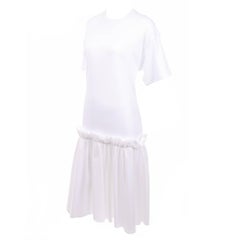 Simone Rocha Ikram White Cotton T Shirt Dress With Tulle Overlay and Ruffles