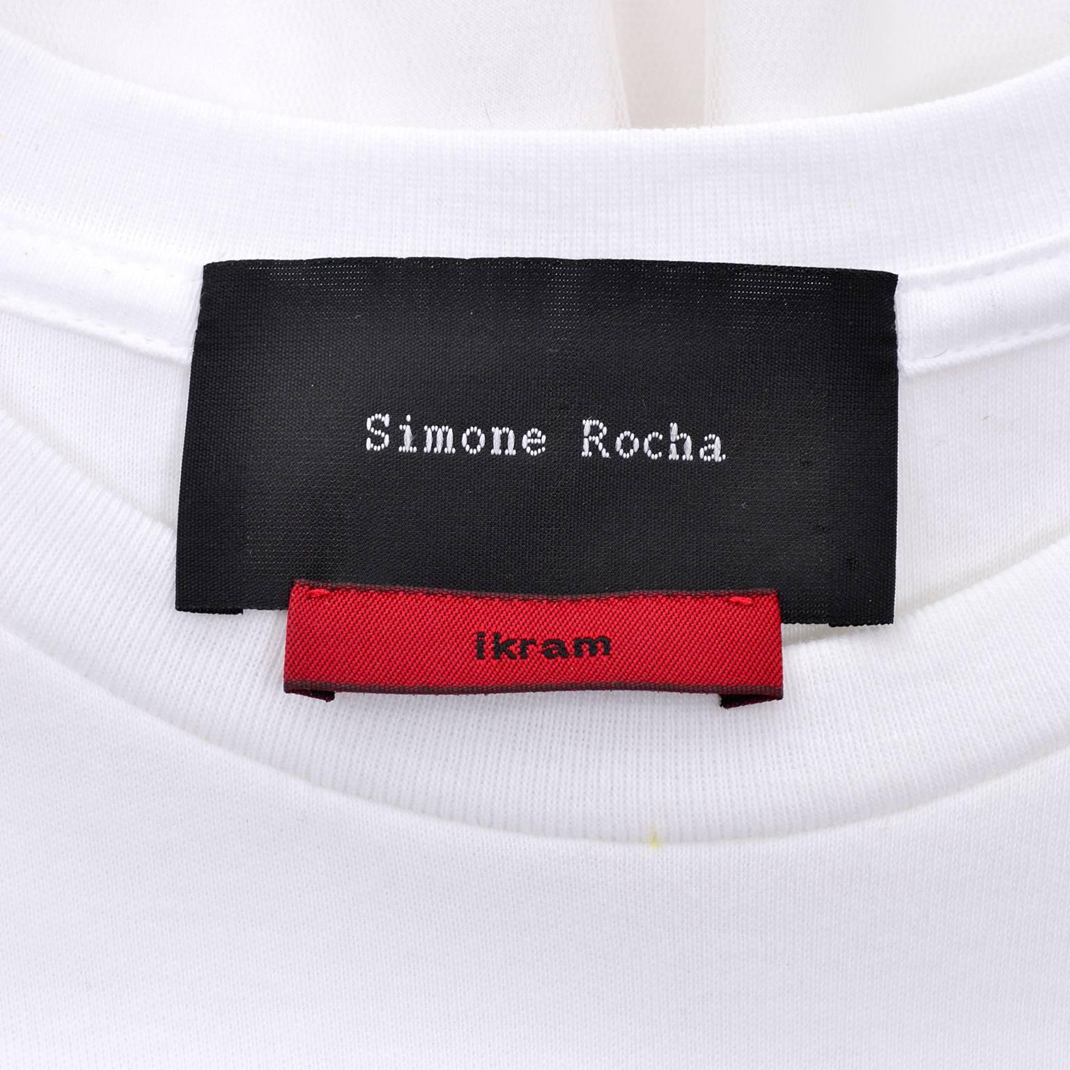 Gray Simone Rocha Ikram White Cotton T Shirt Dress With Tulle Overlay and Ruffles