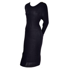 1980s Yves Saint Laurent Vintage Bodycon Black Knit Dress