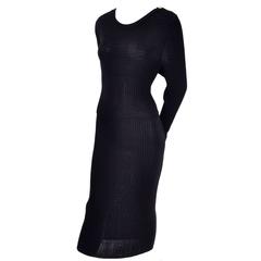 1980s Yves Saint Laurent Vintage Bodycon Black Knit Dress 12