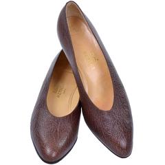 1970s Hermes Vintage Pumps Brown Leather Shoes in Size 39