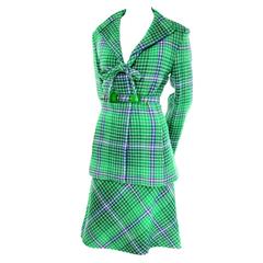 1970s Missoni Vintage Green & Blue Plaid Skirt and Jacket Suit 7