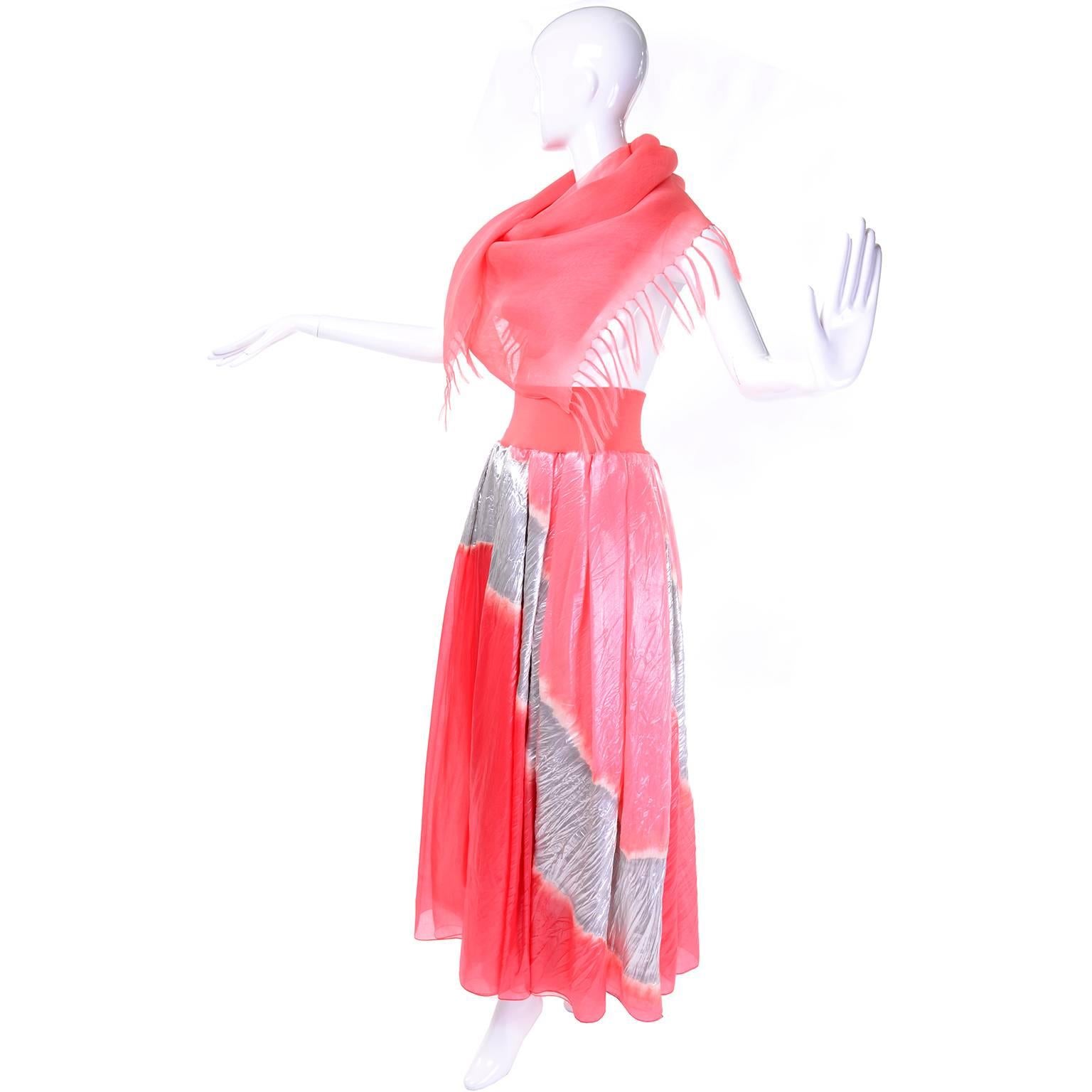 Pink Vintage Donna Karan Metallic Organza Exotic Evening Skirt Wrap