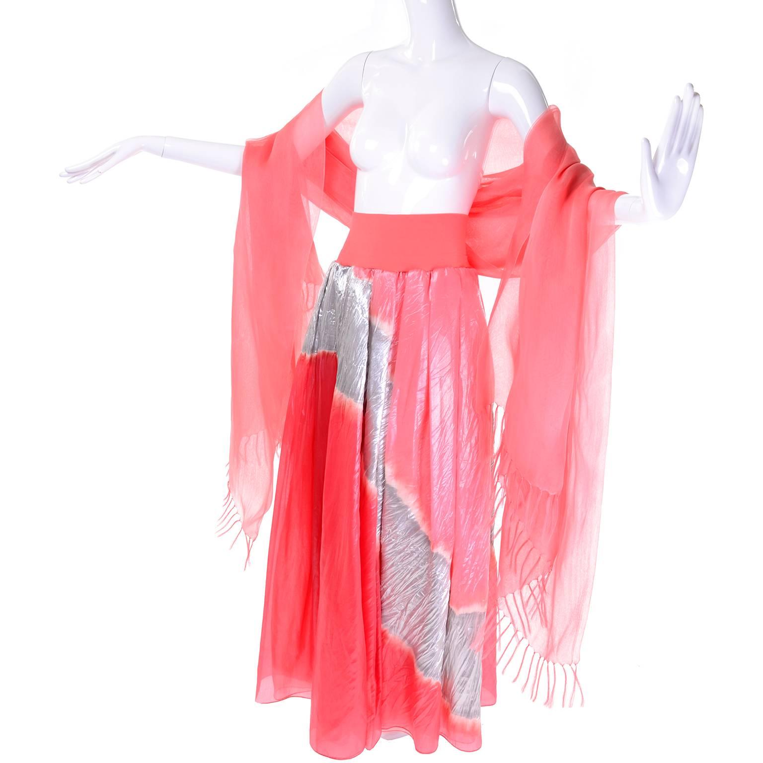 Vintage Donna Karan Metallic Organza Exotic Evening Skirt Wrap In Excellent Condition In Portland, OR