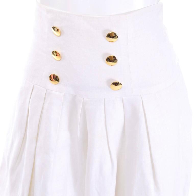 Albert Nipon Boutique Vintage Linen High Waisted Wide Leg Pants Navy Blue Trim For Sale at 1stdibs