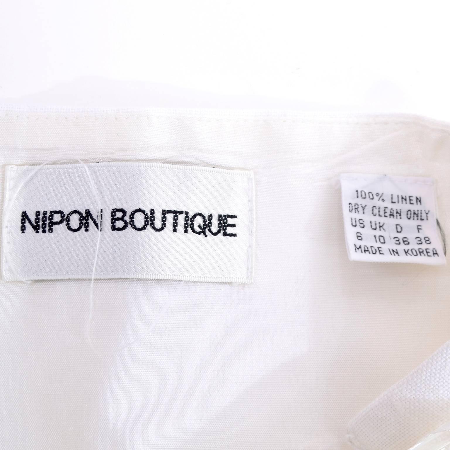 Albert Nipon Boutique Vintage White & Blue Linen High Waist Wide Leg Pants In Excellent Condition In Portland, OR