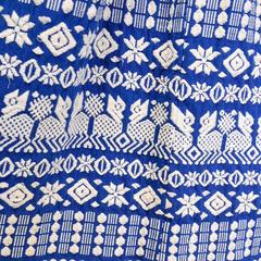 1950s Pelux Guatemala Vintage Folk Blue Skirt Handwoven with White Embroidery