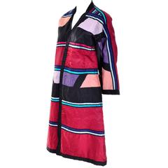 Mid Century Vintage Patchwork Satin Reversible Colorful Art Coat 11