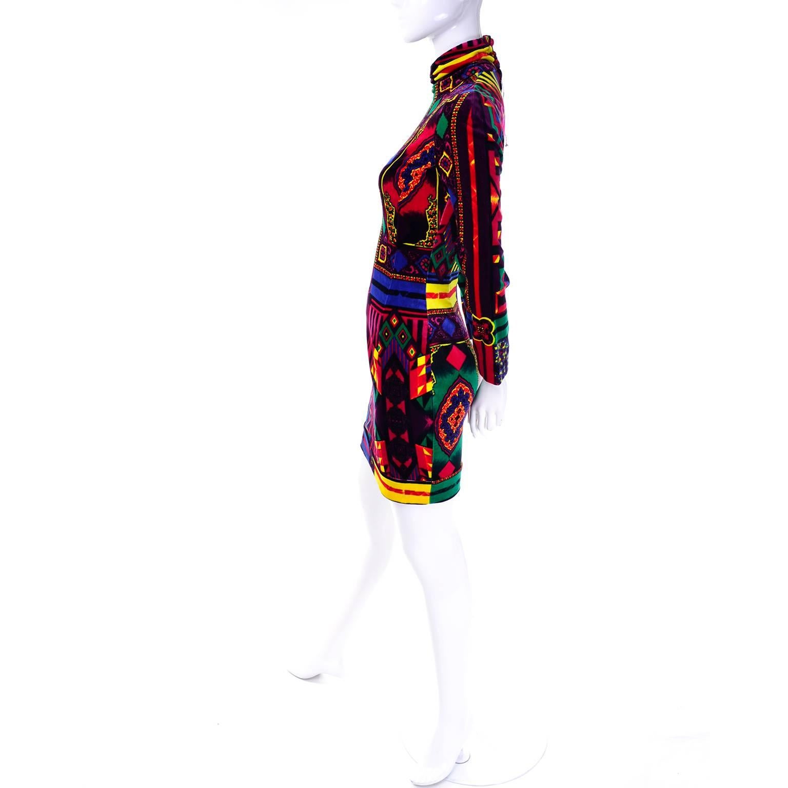 Women's New 1990s Gianni Versace Vintage Dress in Bold Abstract Pattern Velvet w/ tag