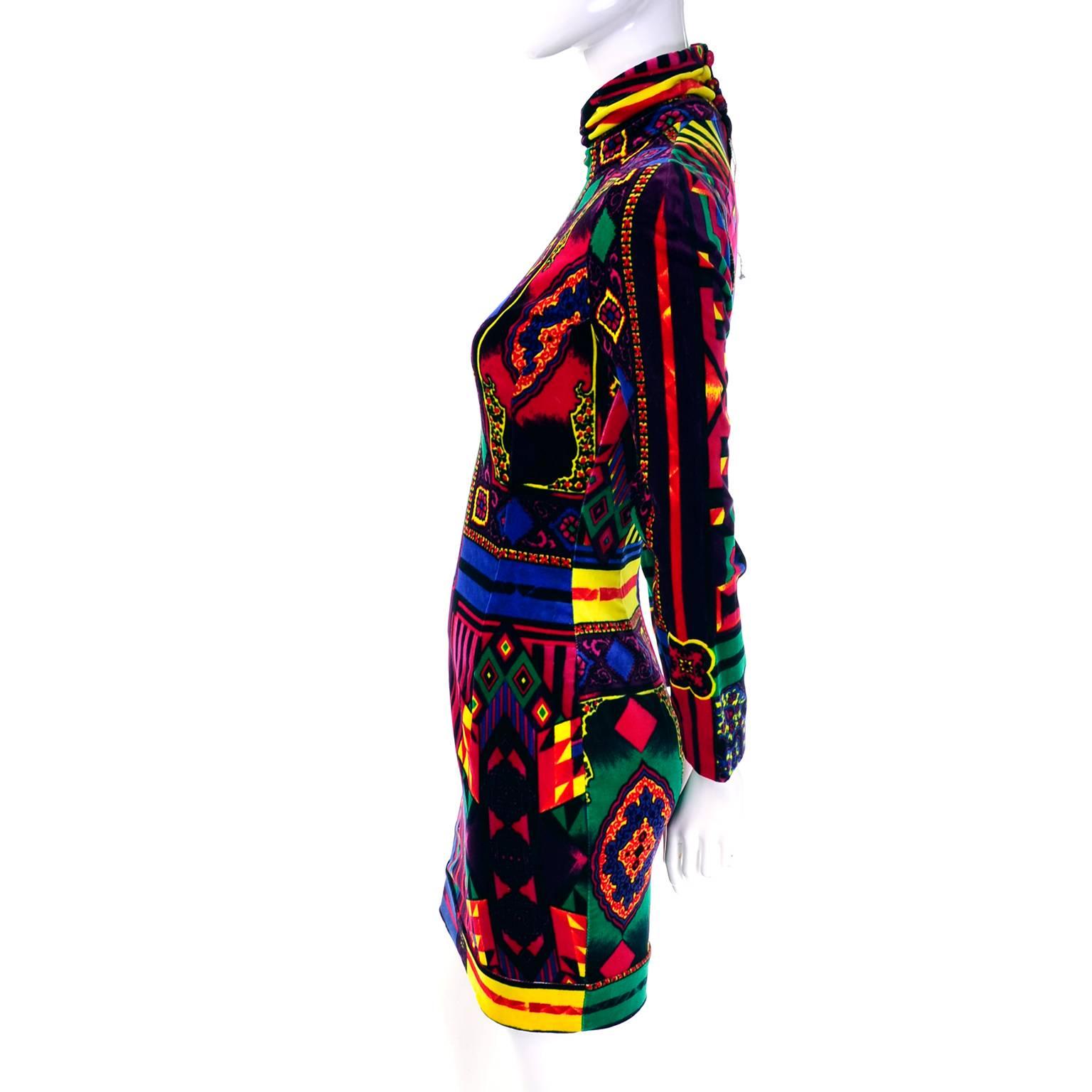 New 1990s Gianni Versace Vintage Dress in Bold Abstract Pattern Velvet w/ tag 2