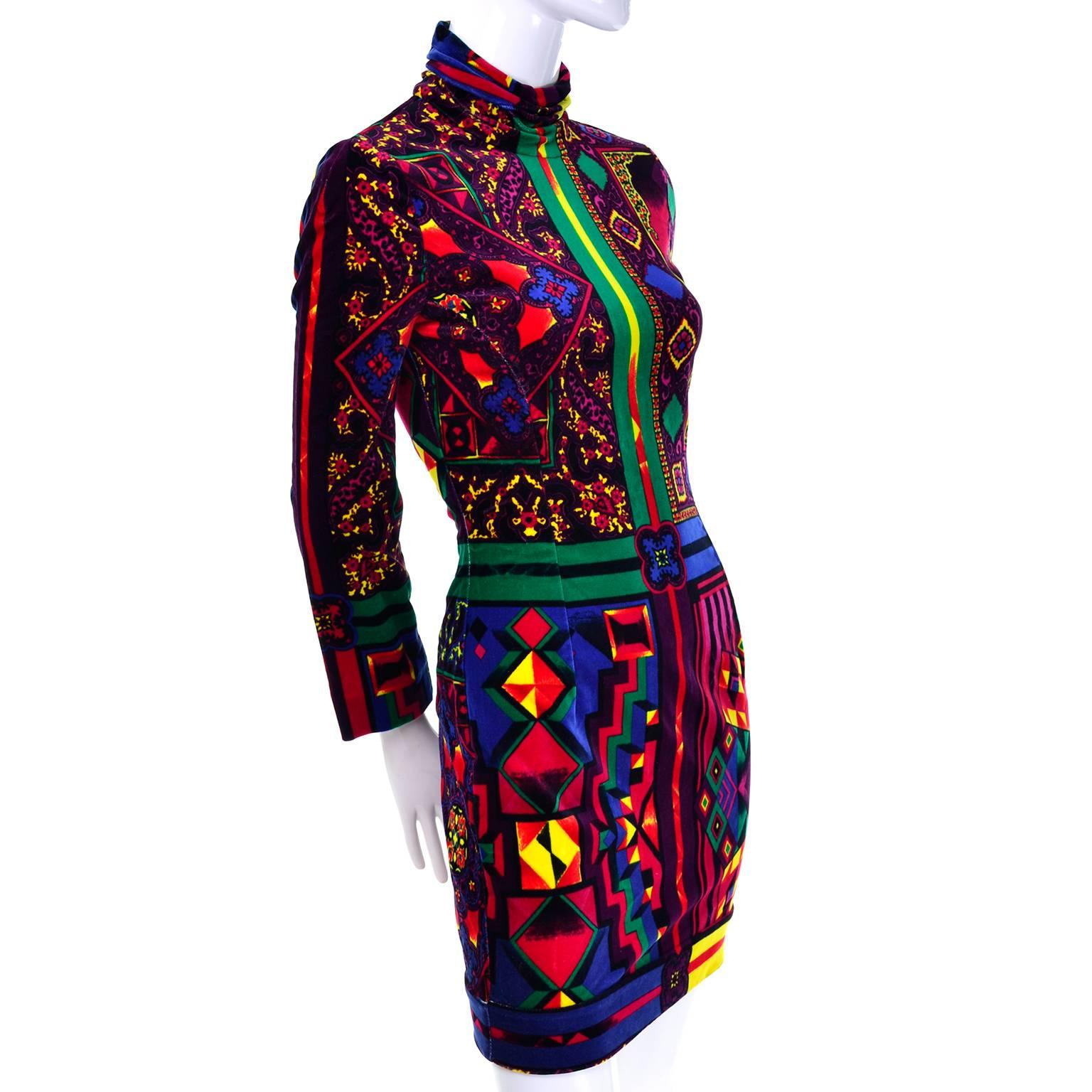 New 1990s Gianni Versace Vintage Dress in Bold Abstract Pattern Velvet w/ tag In New Condition In Portland, OR