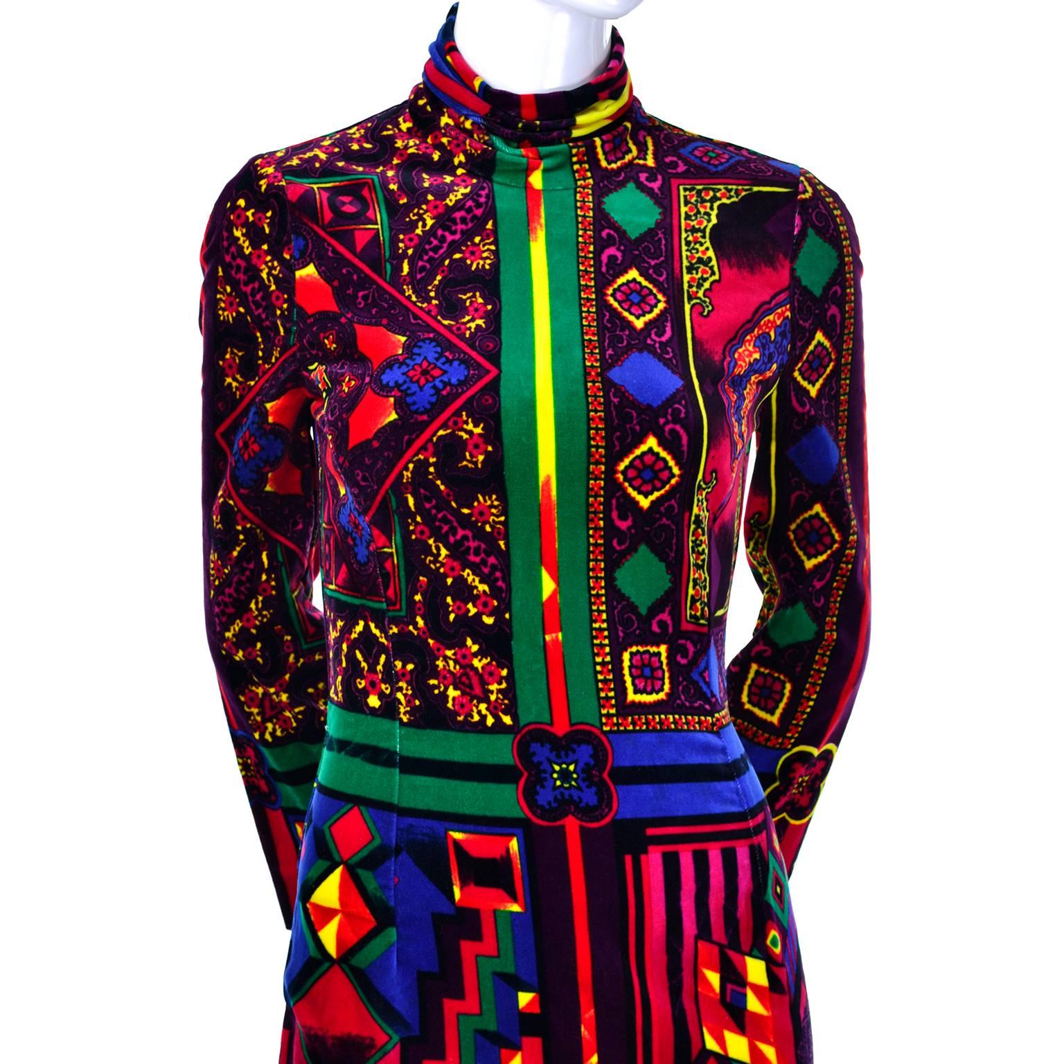 Black New 1990s Gianni Versace Vintage Dress in Bold Abstract Pattern Velvet w/ tag