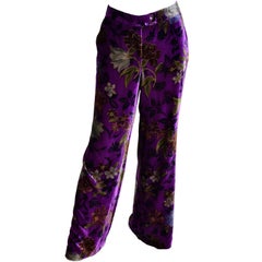 Purple Velvet Floral Etro Silk and Rayon Wide Leg Pants Size Large