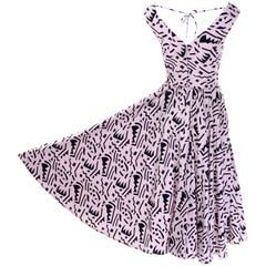 1980er Jahre Lillie Rubin Vintage Kleid in Rosa und Schwarz mit abstraktem Grafik-Baumwolldruck