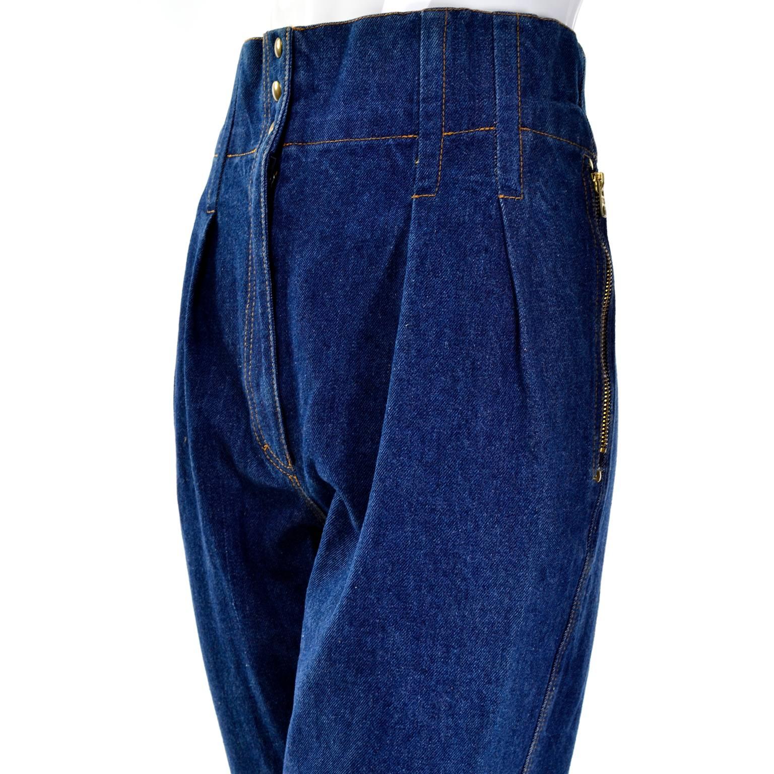 Women's Rare Vintage Azzedine Alaia 1980s High Waisted Denim Cropped Jeans w/ Zippers