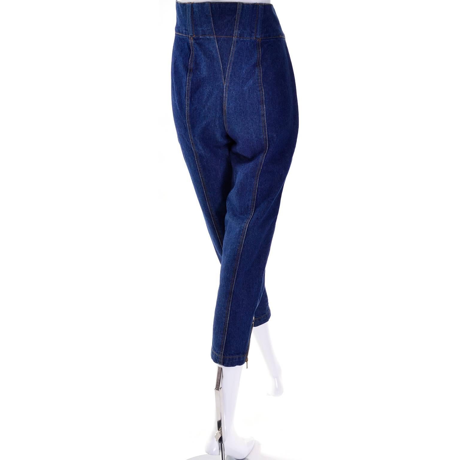 Rare Vintage Azzedine Alaia 1980s High Waisted Denim Cropped Jeans w/ Zippers 3