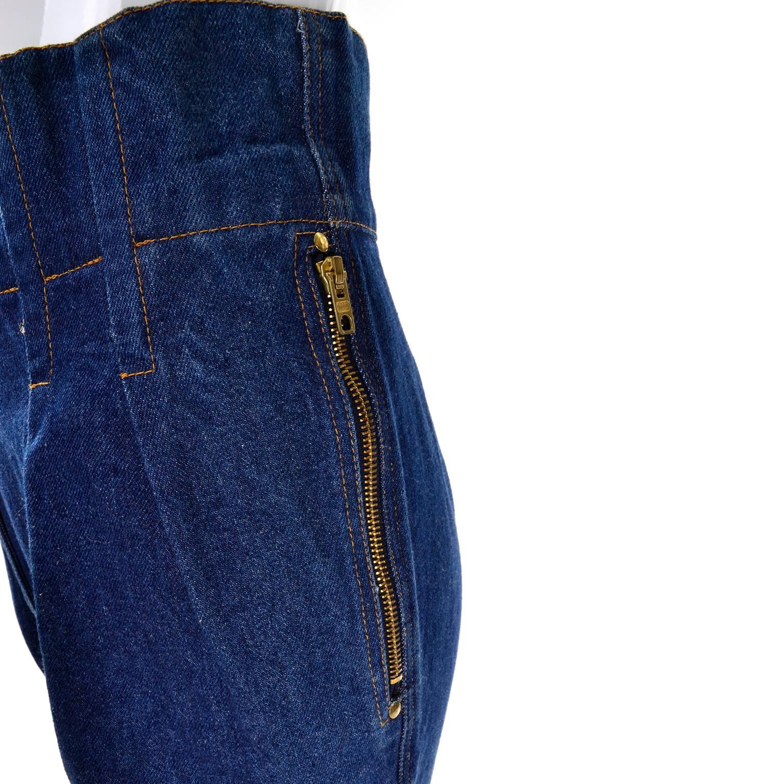 Rare Vintage Azzedine Alaia 1980s High Waisted Denim Cropped Jeans w/ Zippers 1