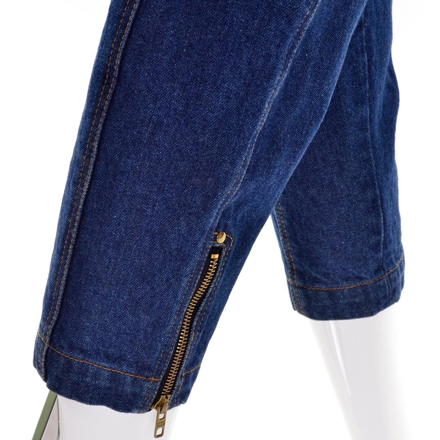 Purple Rare Vintage Azzedine Alaia 1980s High Waisted Denim Cropped Jeans w/ Zippers