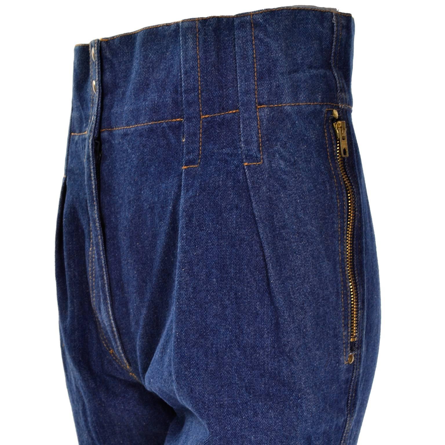 Rare Vintage Azzedine Alaia 1980s High Waisted Denim Cropped Jeans w/ Zippers In Excellent Condition In Portland, OR