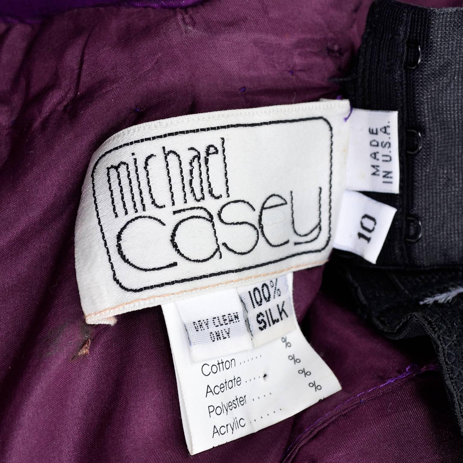 Michael Casey Vintage Purple Silk Beaded Chiffon Evening Gown Dress 6