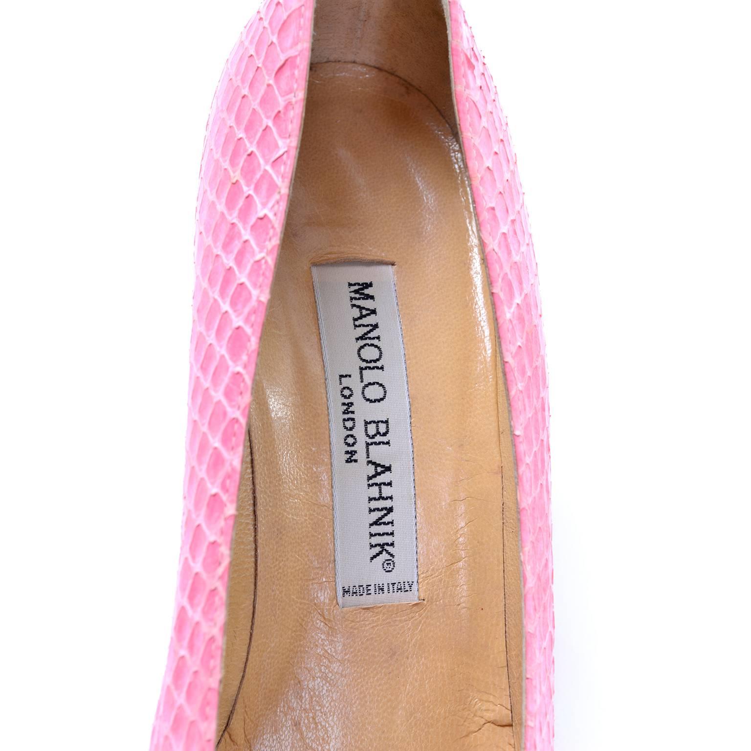 Pink Snakeskin Manolo Blahnik Vintage 1980s Shoes Unique Asymmetrical Openings 1
