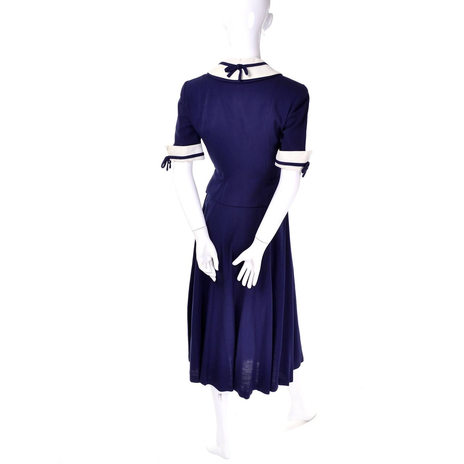 Black Vintage Navy Blue & White 2 Pc \Dress w/ peplum Worn by Jessica Chastain 