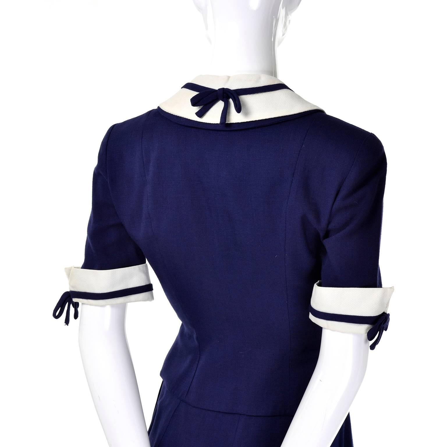 Vintage Navy Blue & White 2 Pc \Dress w/ peplum Worn by Jessica Chastain  1