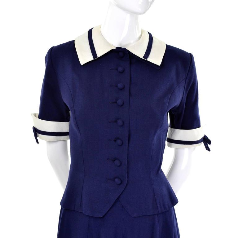 Vintage Navy Blue and White 2 Pc Rayon Dress w/ peplum Worn by Jessica ...
