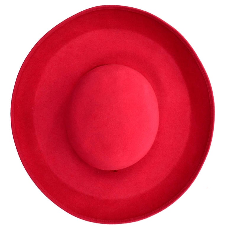 Patricia Underwood Red Wool Wide Brim Vintage Hat with Bergdorf Goodman Tag For Sale
