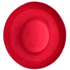 New Vintage Red Wool Wide Brim Patricia Underwood Hat w/ Bergdorf Goodman Tag 10