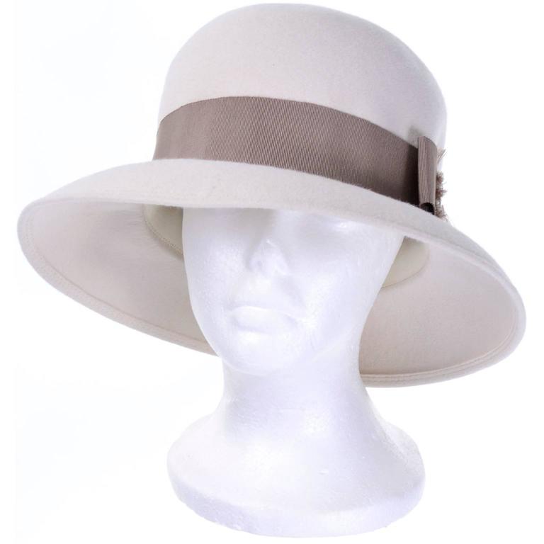This pretty vintage hat was designed by Patricia Underwood.  The hat is a creamy ivory felted wool and it measures 21