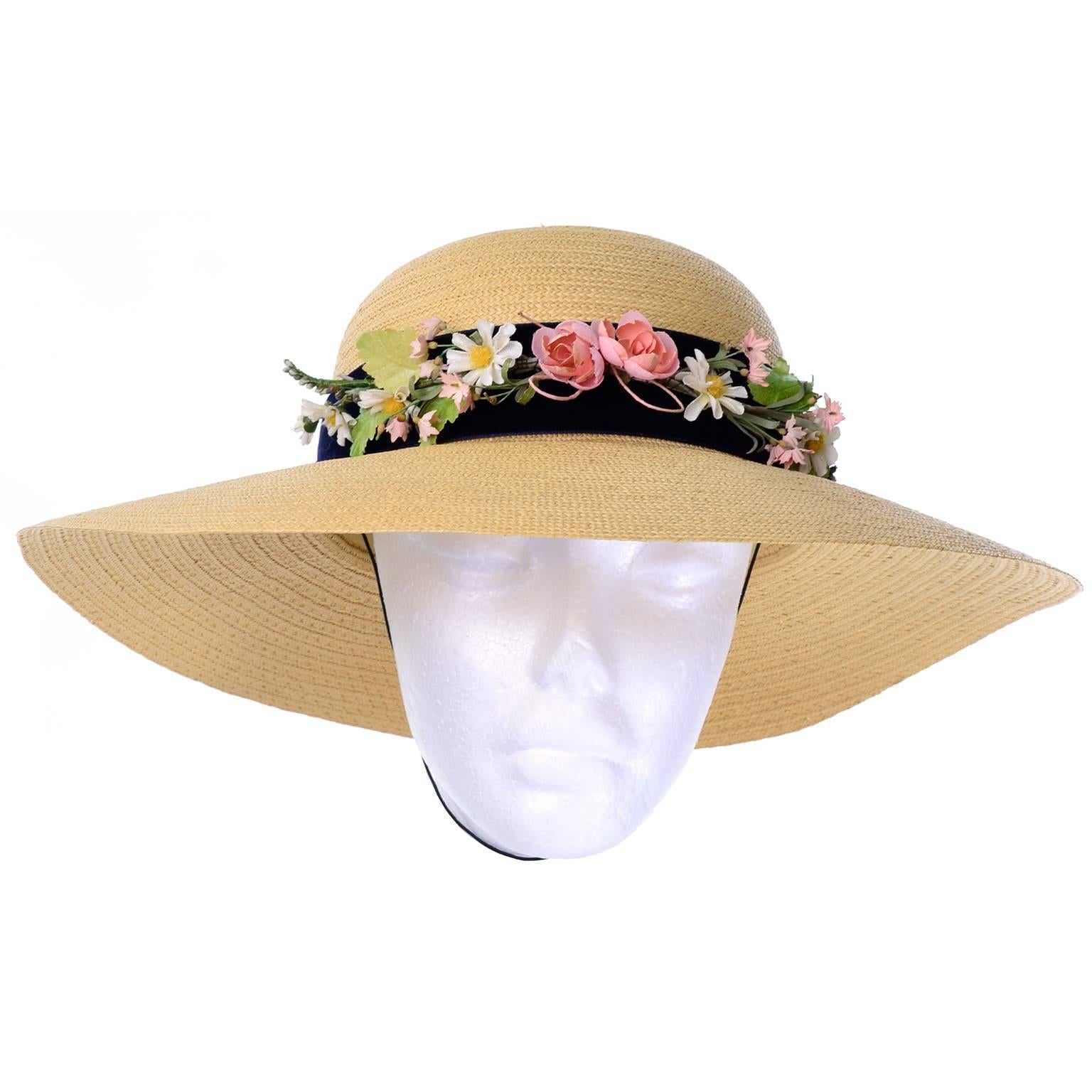 vintage straw hat with ribbon