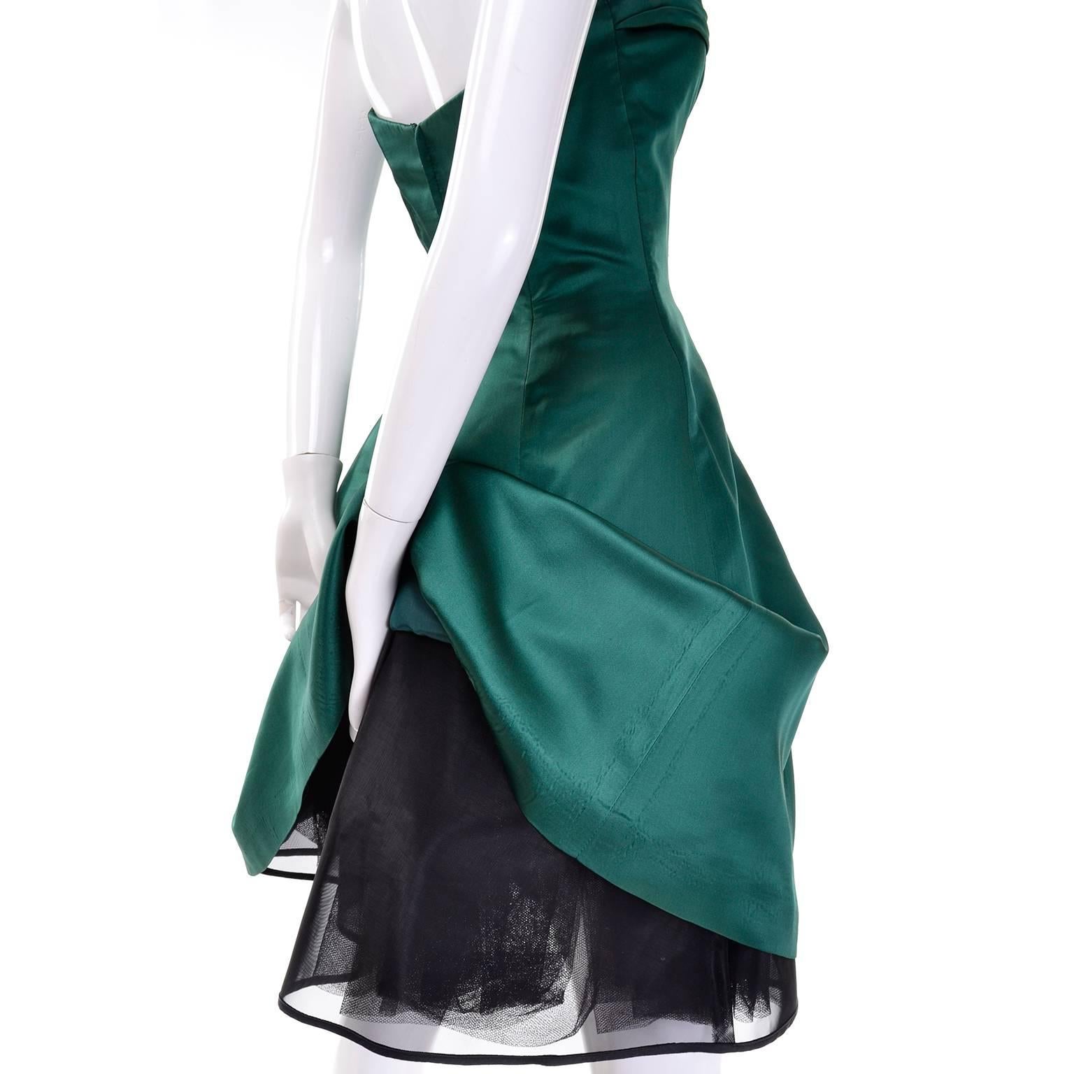 1980er Jahre Vicky Tiel Couture Bergdorf Goodman Grünes Sweetheart Bodice Abendkleid mit Mieder im Zustand „Hervorragend“ im Angebot in Portland, OR