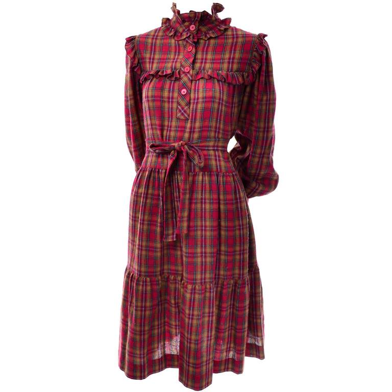 1978 Yves Saint Laurent YSL Plaid Ruffled Documented Peasant Prairie