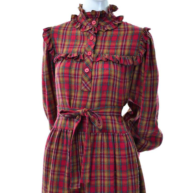 1978 Yves Saint Laurent YSL Plaid Ruffled Documented Peasant Prairie