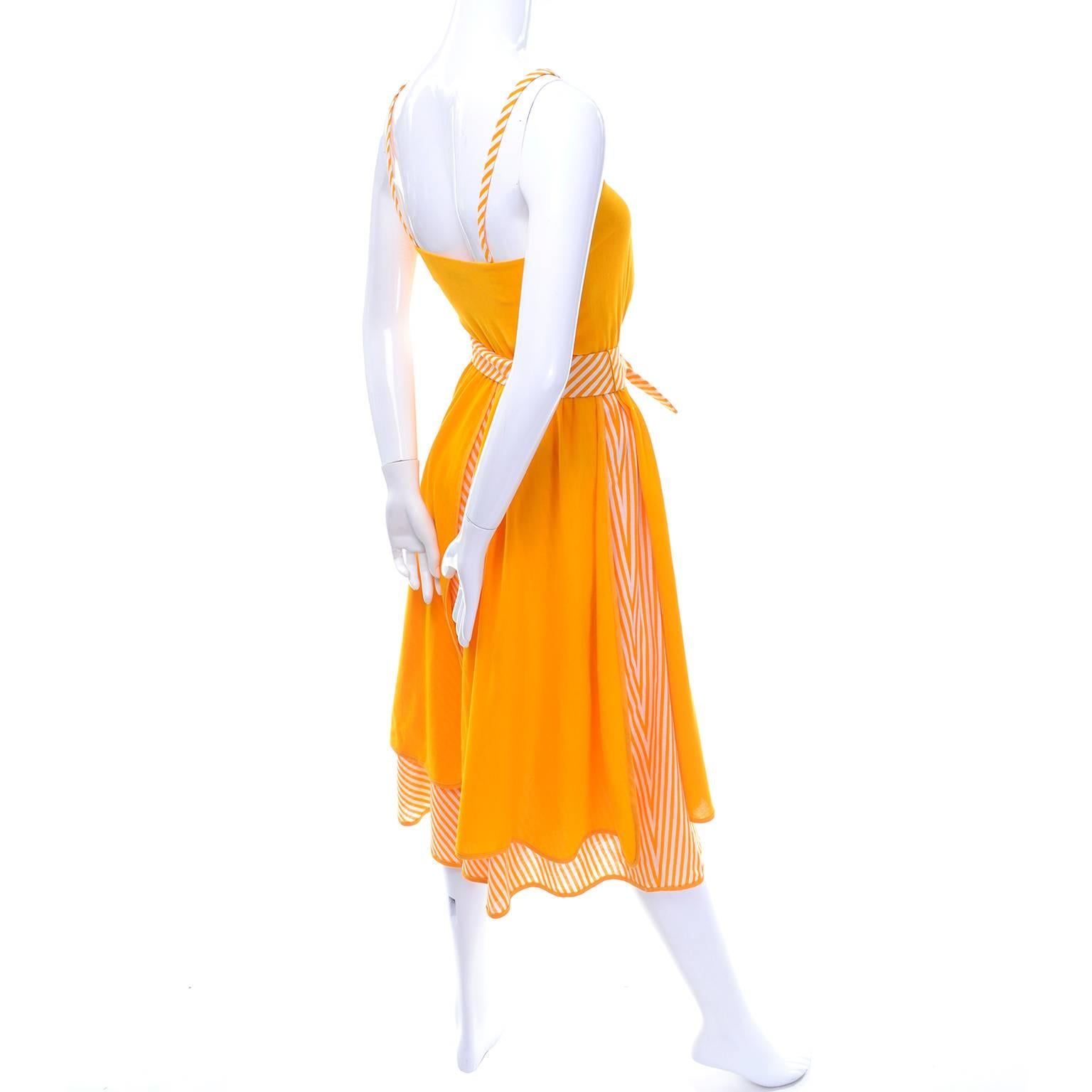 Lanvin Dress Deadstock 1970s Marigold Yellow Striped Vintage Sundress w Tags In New Condition For Sale In Portland, OR