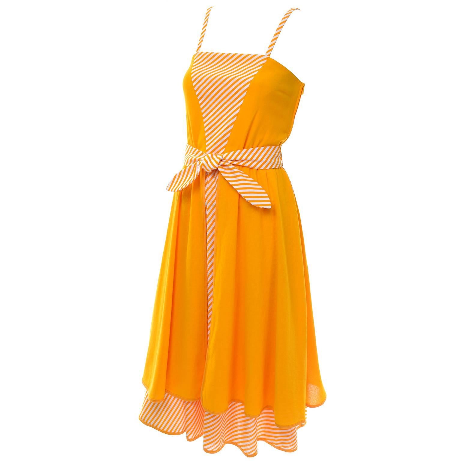 Lanvin Dress Deadstock 1970s Marigold Yellow Striped Vintage Sundress w Tags