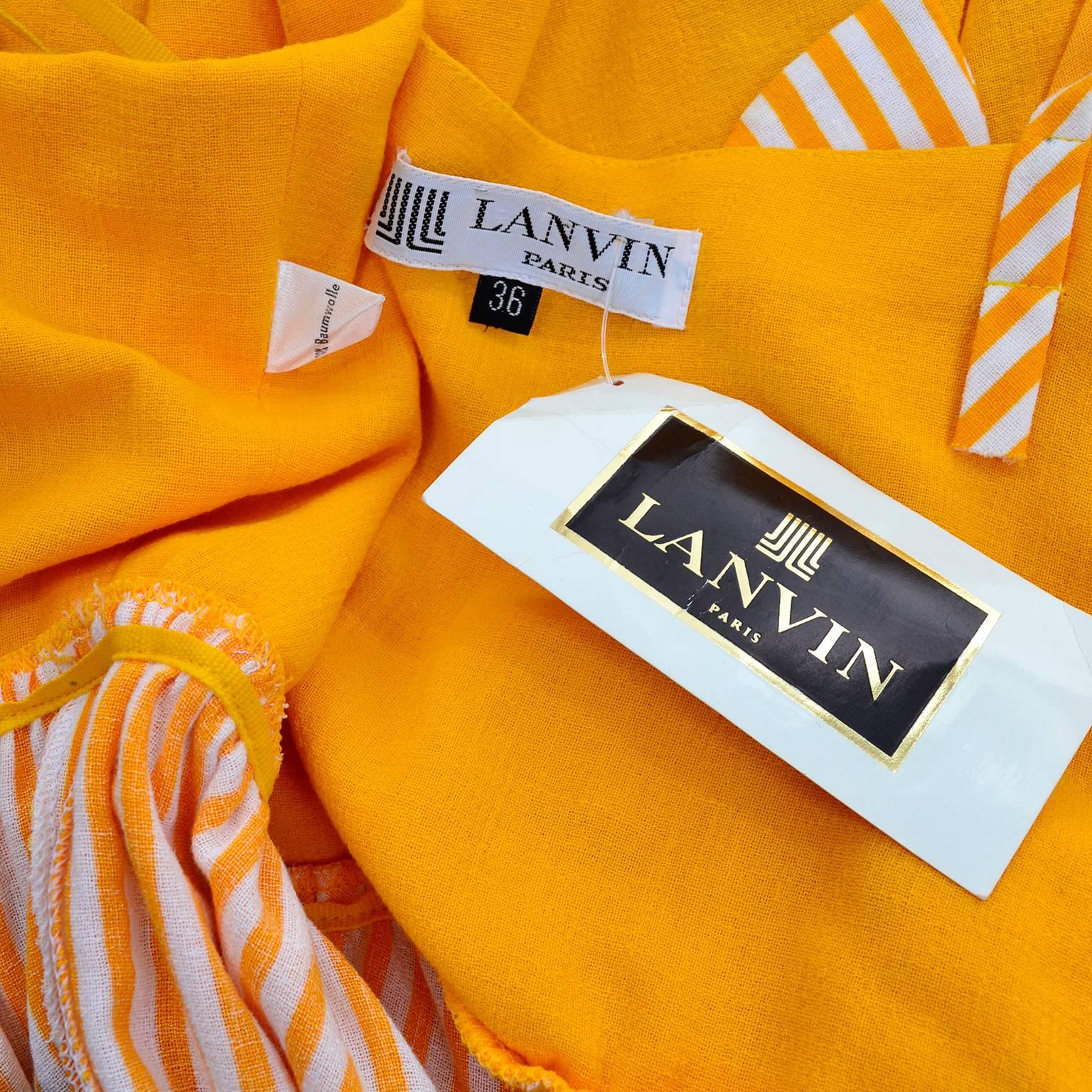 Lanvin Dress Deadstock 1970s Marigold Yellow Striped Vintage Sundress w Tags For Sale 2