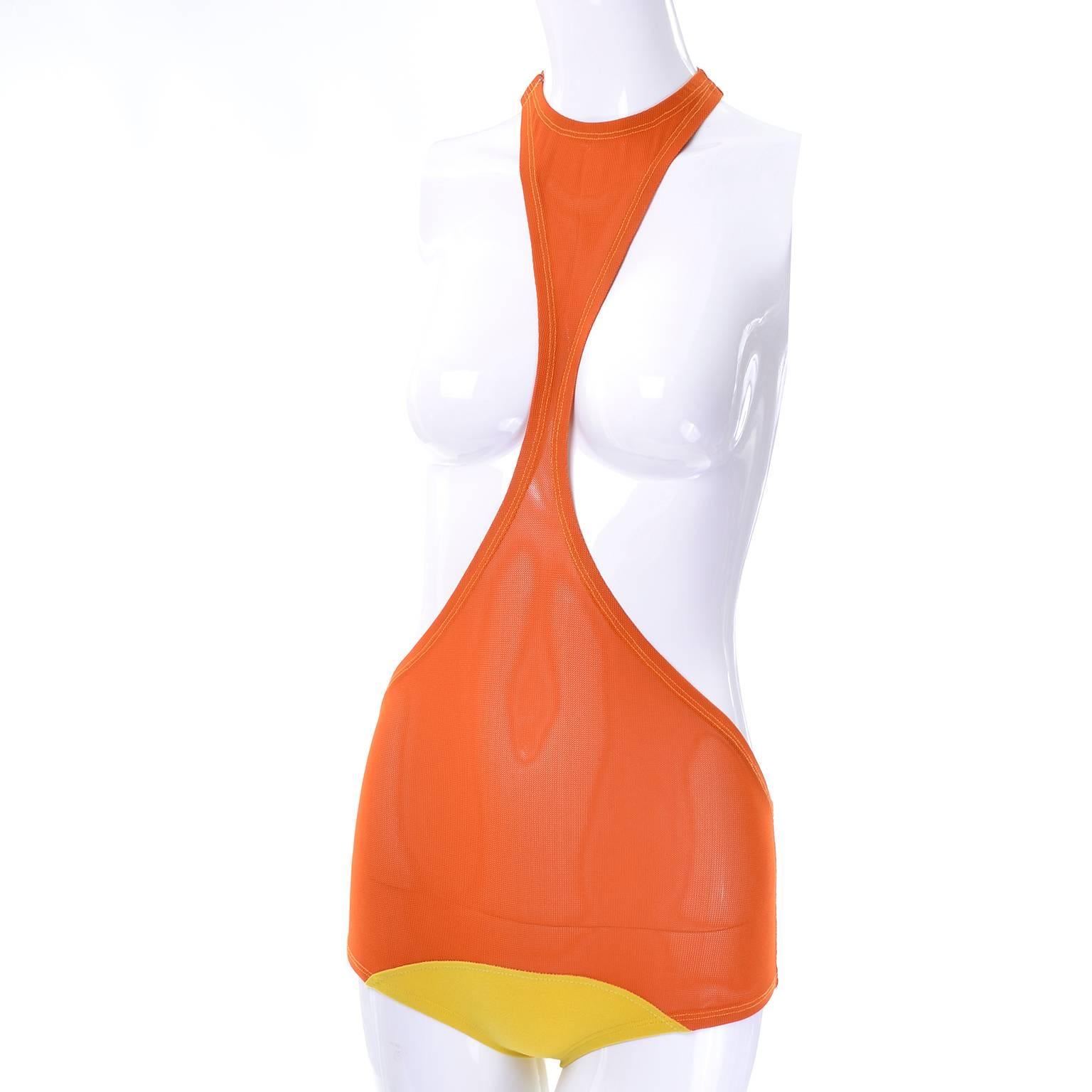 Orange Vintage 1960s Topless One Piece Swimsuit Rudi Gernreich Monokini Style