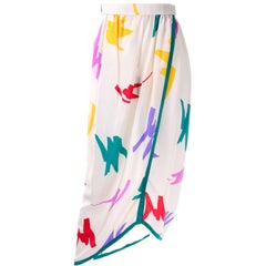Oscar de la Renta Vintage Skirt in Abstract Jewel Tone Print on Ivory Silk 9