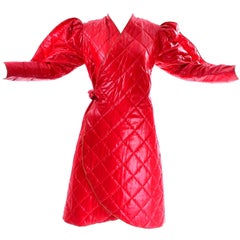 1980s Avant Garde Jacket Roedean Landeaux Vintage Custom Shiny Red Quilted Coat