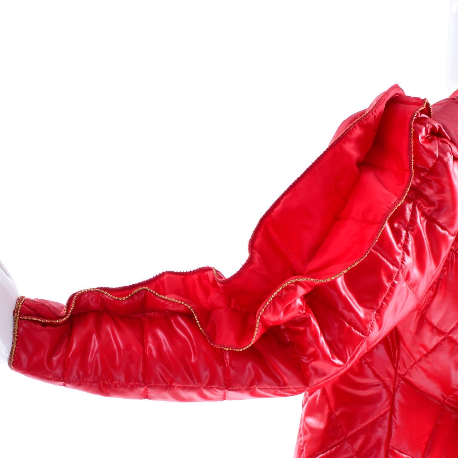 Women's 1980s Avant Garde Jacket Roedean Landeaux Vintage Custom Shiny Red Quilted Coat 