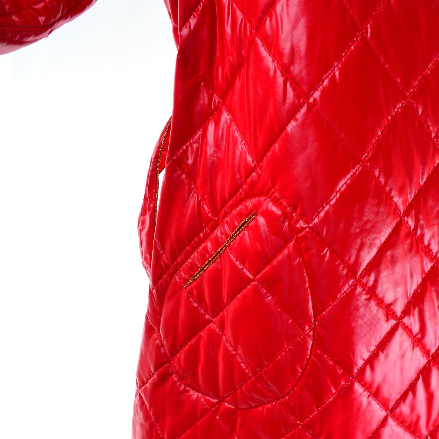 1980s Avant Garde Jacket Roedean Landeaux Vintage Custom Shiny Red Quilted Coat  1
