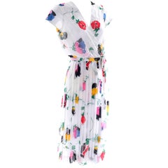 1970s Albert Nipon Vintage Faux Wrap Style Dress in Bold Sheer Floral Print